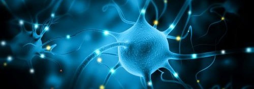 Illustration of neuron cell with electrical pulses.